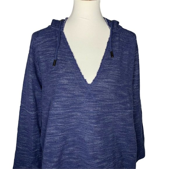 Soft Surroundings My Weekender Hoodie Large Denim Blue Raw Edges Fleece Lining - Picture 2 of 7